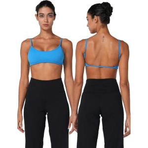 imageSunzel Seamless Super Sculpt Open Back Sports Bra with Padding Low Impact Spaghetti Adjustable Straps Workout Gym BraClassic Blue