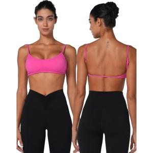 imageSunzel Seamless Super Sculpt Open Back Sports Bra with Padding Low Impact Spaghetti Adjustable Straps Workout Gym BraHot Pink