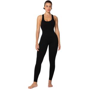 imageSunzel Womens Sleeveless Body Suit with Butt Scrunch Leggings and Builtin Pad Seamless Ribbed Sexy Racer Back Jumpsuit
