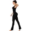 imageSunzel Womens Sleeveless Bodysuits Seamless Ribbed Jumpsuit with Butt Scrunch Flare Leggings Builtin Pad and Square Neck