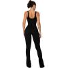 imageSunzel Womens Sleeveless Bodysuits Seamless Ribbed Jumpsuit with Butt Scrunch Flare Leggings Builtin Pad and Square Neck