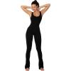 imageSunzel Womens Sleeveless Bodysuits Seamless Ribbed Jumpsuit with Butt Scrunch Flare Leggings Builtin Pad and Square Neck