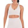 imageSunzel V Neck Strappy Sports Bras for Women Criss Cross Back Halter Yoga Bra Removable Cups Padded Workout Running Gym TopsBeige