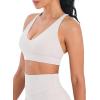 imageSunzel V Neck Strappy Sports Bras for Women Criss Cross Back Halter Yoga Bra Removable Cups Padded Workout Running Gym TopsBeige