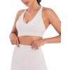 imageSunzel V Neck Strappy Sports Bras for Women Criss Cross Back Halter Yoga Bra Removable Cups Padded Workout Running Gym TopsBeige