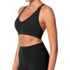imageSunzel V Neck Strappy Sports Bras for Women Criss Cross Back Halter Yoga Bra Removable Cups Padded Workout Running Gym TopsBlack