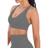 imageSunzel V Neck Strappy Sports Bras for Women Criss Cross Back Halter Yoga Bra Removable Cups Padded Workout Running Gym TopsCharcoal Gray