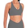 imageSunzel V Neck Strappy Sports Bras for Women Criss Cross Back Halter Yoga Bra Removable Cups Padded Workout Running Gym TopsCharcoal Gray