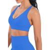 imageSunzel V Neck Strappy Sports Bras for Women Criss Cross Back Halter Yoga Bra Removable Cups Padded Workout Running Gym TopsClassic Blue