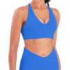imageSunzel V Neck Strappy Sports Bras for Women Criss Cross Back Halter Yoga Bra Removable Cups Padded Workout Running Gym TopsClassic Blue