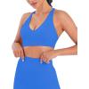 imageSunzel V Neck Strappy Sports Bras for Women Criss Cross Back Halter Yoga Bra Removable Cups Padded Workout Running Gym TopsClassic Blue