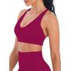 imageSunzel V Neck Strappy Sports Bras for Women Criss Cross Back Halter Yoga Bra Removable Cups Padded Workout Running Gym TopsSangria
