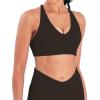 imageSunzel V Neck Strappy Sports Bras for Women Criss Cross Back Halter Yoga Bra Removable Cups Padded Workout Running Gym TopsSeal Brown