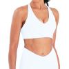 imageSunzel V Neck Strappy Sports Bras for Women Criss Cross Back Halter Yoga Bra Removable Cups Padded Workout Running Gym TopsWhite