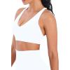 imageSunzel V Neck Strappy Sports Bras for Women Criss Cross Back Halter Yoga Bra Removable Cups Padded Workout Running Gym TopsWhite