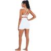 imageSunzel V Neck Strappy Sports Bras for Women Criss Cross Back Halter Yoga Bra Removable Cups Padded Workout Running Gym TopsWhite