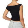 imageSunzel Womens Off Shoulder Sleeveless Crop Top Y2K Trendy Going Out Tank Shirt Asymmetrical Neckline ampamp Ruched DetailBlack