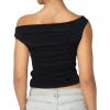 imageSunzel Womens Off Shoulder Sleeveless Crop Top Y2K Trendy Going Out Tank Shirt Asymmetrical Neckline ampamp Ruched DetailBlack