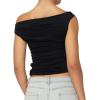 imageSunzel Womens Off Shoulder Sleeveless Crop Top Y2K Trendy Going Out Tank Shirt Asymmetrical Neckline ampamp Ruched DetailBlack