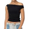 imageSunzel Womens Off Shoulder Sleeveless Crop Top Y2K Trendy Going Out Tank Shirt Asymmetrical Neckline ampamp Ruched DetailBlack