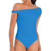 imageSunzel Womens Off Shoulder Sleeveless Crop Top Y2K Trendy Going Out Tank Shirt Asymmetrical Neckline ampamp Ruched DetailClassic Blue