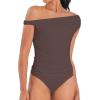 imageSunzel Womens Off Shoulder Sleeveless Crop Top Y2K Trendy Going Out Tank Shirt Asymmetrical Neckline ampamp Ruched DetailSeal Brown