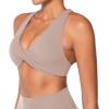 imageSunzel Womens Sports Bra Criss Cross Back Yoga Crop Top with Removable Pads Double Lined V Neck Wirefree Padded Workout BraBeige