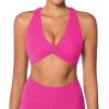 imageSunzel Womens Sports Bra Criss Cross Back Yoga Crop Top with Removable Pads Double Lined V Neck Wirefree Padded Workout BraHot Pink