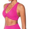 imageSunzel Womens Sports Bra Criss Cross Back Yoga Crop Top with Removable Pads Double Lined V Neck Wirefree Padded Workout BraHot Pink