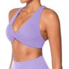 imageSunzel Womens Sports Bra Criss Cross Back Yoga Crop Top with Removable Pads Double Lined V Neck Wirefree Padded Workout BraLilac
