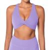 imageSunzel Womens Sports Bra Criss Cross Back Yoga Crop Top with Removable Pads Double Lined V Neck Wirefree Padded Workout BraLilac