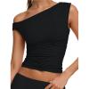 imageSunzel Womens Off Shoulder Sleeveless Crop Top Y2K Trendy Going Out Tank Shirt Asymmetrical Neckline ampamp Ruched DetailBlack