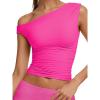 imageSunzel Womens Off Shoulder Sleeveless Crop Top Y2K Trendy Going Out Tank Shirt Asymmetrical Neckline ampamp Ruched DetailHot Pink