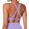 imageSunzel Womens Sports Bra Criss Cross Back Yoga Crop Top with Removable Pads Double Lined V Neck Wirefree Padded Workout BraLilac