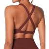 imageSunzel Womens Sports Bra Criss Cross Back Yoga Crop Top with Removable Pads Double Lined V Neck Wirefree Padded Workout BraWine Red