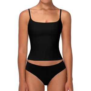 imageSunzel Spaghetti Strap Tank Top for Women Double Lined Camisole Square Neck Cami Top Summer Undershirts Going Out BasicsBlack