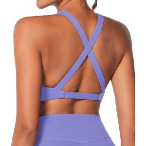 imageSunzel Womens Sports Bra Criss Cross Back Yoga Crop Top with Removable Pads Double Lined V Neck Wirefree Padded Workout BraPeriwinkle