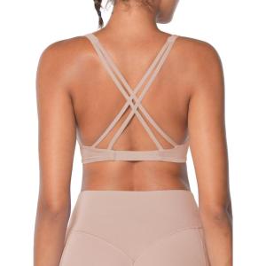 imageSunzel Womens VNeck Twist Sports Bra Low Impact with Removable Pads Cross Backless Straps Going Out Casual Padded BraletteBeige