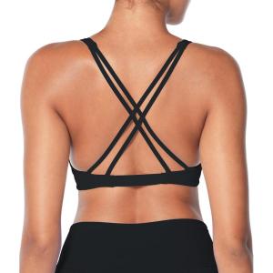 imageSunzel Womens VNeck Twist Sports Bra Low Impact with Removable Pads Cross Backless Straps Going Out Casual Padded BraletteBlack