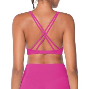 imageSunzel Womens VNeck Twist Sports Bra Low Impact with Removable Pads Cross Backless Straps Going Out Casual Padded BraletteHot Pink