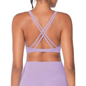 imageSunzel Womens VNeck Twist Sports Bra Low Impact with Removable Pads Cross Backless Straps Going Out Casual Padded BraletteLavender