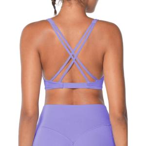imageSunzel Womens VNeck Twist Sports Bra Low Impact with Removable Pads Cross Backless Straps Going Out Casual Padded BralettePeriwinkle