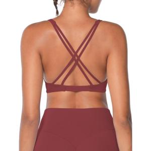 imageSunzel Womens VNeck Twist Sports Bra Low Impact with Removable Pads Cross Backless Straps Going Out Casual Padded BraletteWine Red