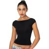 imageSunzel Open Back Tops for Women Sexy Going Out Top Double Lined Backless Shirt Y2K Crop Basic Tee Shirts for Casual WorkoutBlack