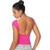 imageSunzel Open Back Tops for Women Sexy Going Out Top Double Lined Backless Shirt Y2K Crop Basic Tee Shirts for Casual WorkoutHot Pink