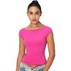 imageSunzel Open Back Tops for Women Sexy Going Out Top Double Lined Backless Shirt Y2K Crop Basic Tee Shirts for Casual WorkoutHot Pink