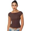imageSunzel Open Back Tops for Women Sexy Going Out Top Double Lined Backless Shirt Y2K Crop Basic Tee Shirts for Casual WorkoutSeal Brown