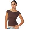 imageSunzel Open Back Tops for Women Sexy Going Out Top Double Lined Backless Shirt Y2K Crop Basic Tee Shirts for Casual WorkoutSeal Brown