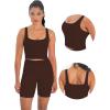 imageSunzfly Women Square Neck Sport Bra with Removable Pads Builtin Bra Crop Tank Top Summer Sleeveless Camisole Workout YogaChocolate