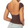 imageSunzel Open Back Tops for Women Sexy Going Out Top Double Lined Backless Shirt Y2K Crop Basic Tee Shirts for Casual WorkoutSeal Brown